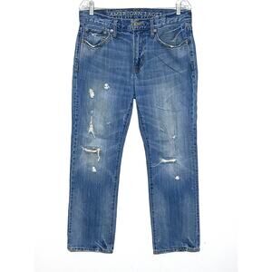 American Eagle Original Straight Jeans Mens 30x30 Y2K Distressed Ripped Capsule